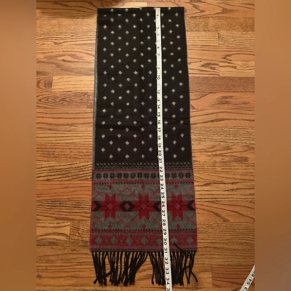 Merona Men's Rustic Outdoorsy Patterned Black Grey Red Winter Fringed Scarf